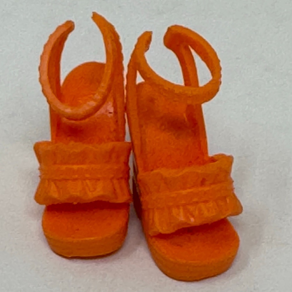 Doll Shoes Orange Wedge Sandals Ruffled Ankle Strap Toy Accessory Barbie